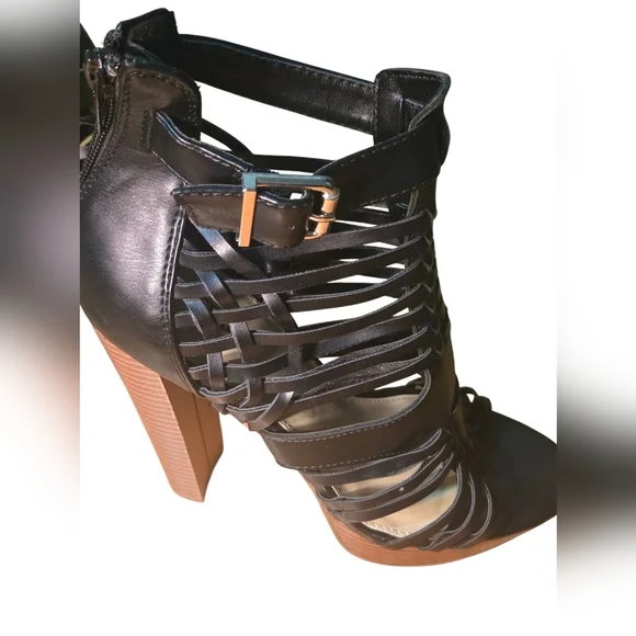 Justfab Helena Black faux leather gladiator platform Heels Sandals Womens 7.5 - Picture 9 of 12